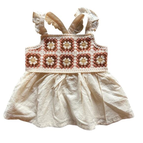 Haute Hippie Other - Haute Hippie Kids Crochet Ruffle Strap Dress Cream Size 18M Boho Chic Heirloom